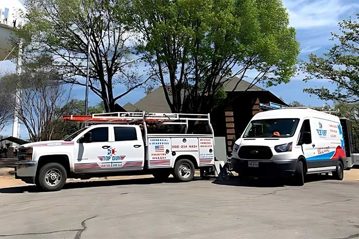 Attic insulation installation service trucks