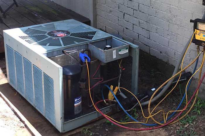 Opened unit for HVAC, heating repair